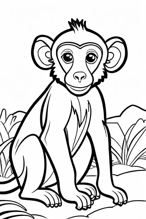 Baboon Coloring Page 1 for Kids