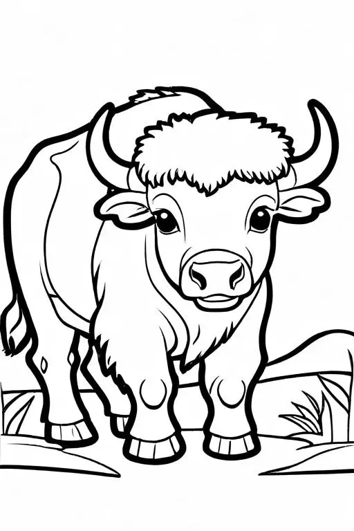 Bison Coloring Page 1 for Kids