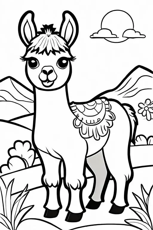 Llama Coloring Page 2 for Kids