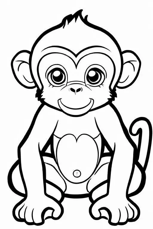 Monkey Coloring Page 1 for Kids