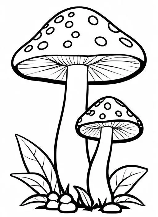 Mushrooms Coloring Page 1 for Kids