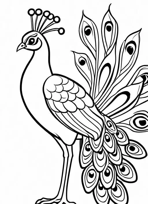 Peacock Coloring Page 1 for Kids